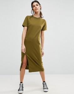Платье-футболка миди с разрезом ASOS Ultimate - Зеленый