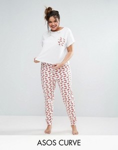 Пижамная футболка и леггинсы Kiss Me ASOS CURVE - Мульти