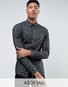 Джинсовая рубашка скинни с принтом пейсли ASOS TALL - Черный