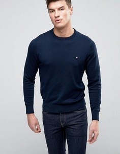Хлопковый джемпер с круглым вырезом и логотипом Tommy Hilfiger - Темно-синий