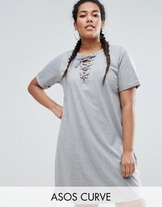 Платье-футболка на шнуровке ASOS CURVE - Серый