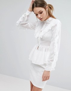 Блузка с длинными рукавами и оборками True Decadence - Белый