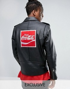 Кожаная байкерская куртка Reclaimed Vintage Inspired X Coca Cola - Черный