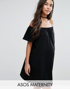 Платье мини для беременных с открытыми плечами ASOS Maternity - Черный