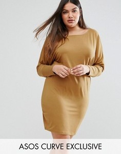 Платье со спущенными рукавами летучая мышь ASOS CURVE - Бежевый