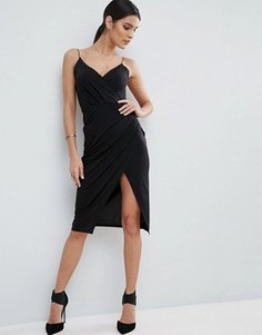 Платье миди с запахом на юбке ASOS - Черный