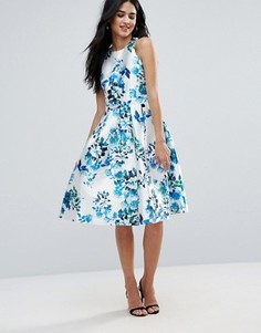 Короткое приталенное платье с цветочным принтом Forever Unique - Синий