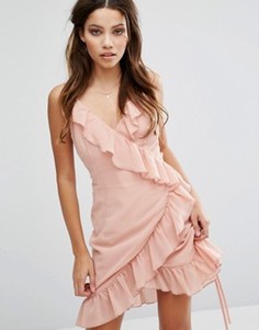 Шифоновое платье с оборками Club L - Розовый