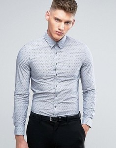Узкая рубашка с цветочным принтом и логотипом Calvin Klein - Синий
