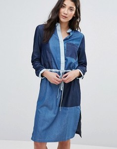 Джинсовое платье-рубашка со вставками Neon Rose - Синий