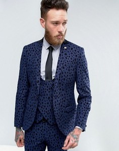 Супероблегающий пиджак с леопардовым флоковым узором Noose & Monkey - Синий