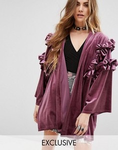 Бархатное кимоно с оборками Reclaimed Vintage - Фиолетовый