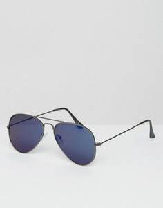 Солнцезащитные очки‑авиаторы с синими зеркальными линзами ASOS - Черный