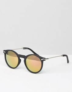 Круглые солнцезащитные очки с металлическими дужками и золотистыми стеклами ASOS - Черный