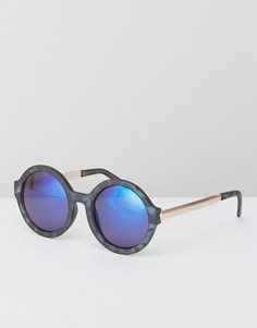 Круглые матовые солнцезащитные очки с голубыми зеркальными линзами Black Phoenix - Синий