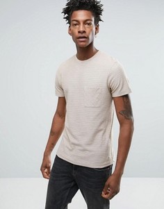 Меланжевая футболка в полоску с карманом Selected Homme - Кремовый