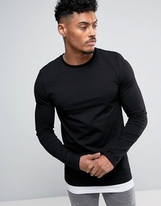 Длинный лонгслив с контрастным низом ASOS - Черный