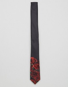 Узкий галстук с розами ASOS - Черный