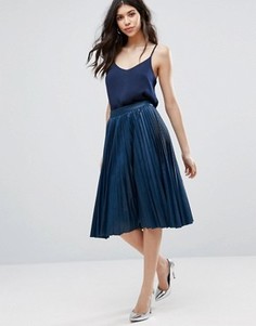 Плиссированная юбка миди из полиуретана Closet London - Темно-синий