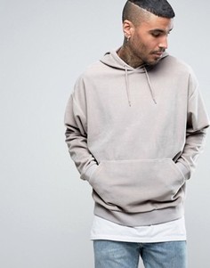 Худи из велюра серого цвета в стиле oversize ASOS - Серый