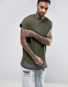 Oversize-футболка с сетчатым подолом и необработанными краями рукавов ASOS - Зеленый
