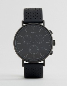 Часы с хронографом 41 мм и кожаным ремешком с перфорацией Timex Fairfield IP - Черный