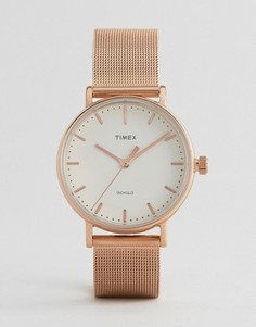 Часы с сетчатым ремешком Timex Fairfield 37 мм - Золотой