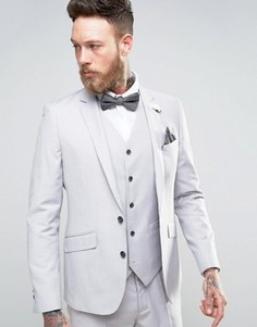 Светло-серый приталенный пиджак с булавкой-цветком на лацкане Devils Advocate Wedding - Серый