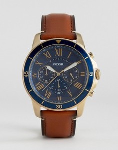 Часы-хронограф с кожаным светло-коричневым ремешком Fossil FS5268 Grant Sport - Рыжий