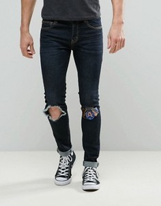 Темные супероблегающие джинсы с нашивками на колене Always Rare Dexter - Темно-синий