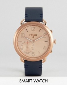 Смарт-часы с темно-синим кожаным ремешком Fossil Q FTW1128 Tailor - Синий