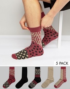 5 пар носков с геометрическим принтом и горошком ASOS - Мульти