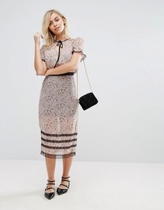 Прозрачная юбка миди с цветочным принтом Fashion Union - Розовый