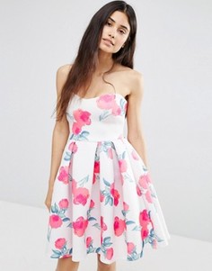 Платье с вырезом сердечком и цветочным принтом Oh My Love - Мульти