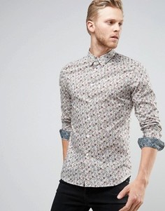 Узкая белая рубашка с цветочным принтом PS by Paul Smith - Белый