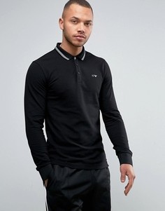 Черное поло узкого кроя из пике с длинными рукавами и контрастной отделкой Armani Jeans - Черный