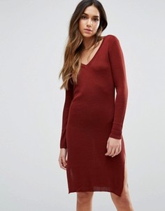 Платье миди с V-образным вырезом и длинными рукавами Vero Moda - Красный