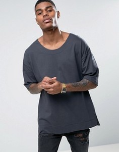 Черная выбеленная oversize-футболка удлиненного кроя с глубоким вырезом ASOS - Черный