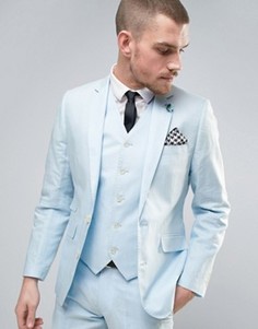 Приталенный пиджак из 55% льна с булавкой-цветком на лацкане Gianni Feraud Wedding - Синий