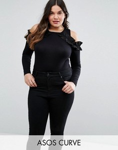 Боди с открытыми плечами и оборками ASOS CURVE - Черный