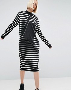 Платье-футболка в полоску с карманом на молнии ASOS WHITE - Мульти