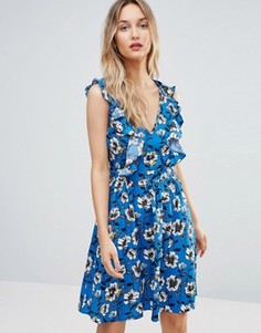 Приталенное платье с оборками Influence - Синий