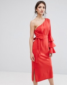 Платье-футляр на одно плечо с оборками на рукаве Lavish Alice - Красный