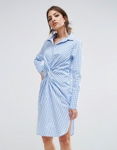 Платье-рубашка в клетку с перекрученным дизайном спереди Lavish Alice - Мульти