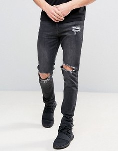 Черные джинсы скинни с рваной отделкой на коленях Kubban - Черный