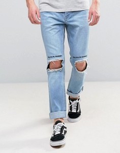 Узкие джинсы с отворотом и рваной отделкой на коленях Kubban - Синий