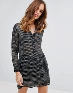 Платье-рубашка в фактурный горошек Sisley - Черный