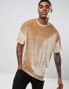 Велюровая футболка песочного цвета в стиле oversize ASOS - Коричневый