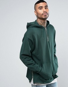 Удлиненный худи со змейками по бокам ASOS - Зеленый