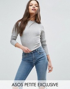 Укороченный лонгслив в рубчик ASOS PETITE - Серый